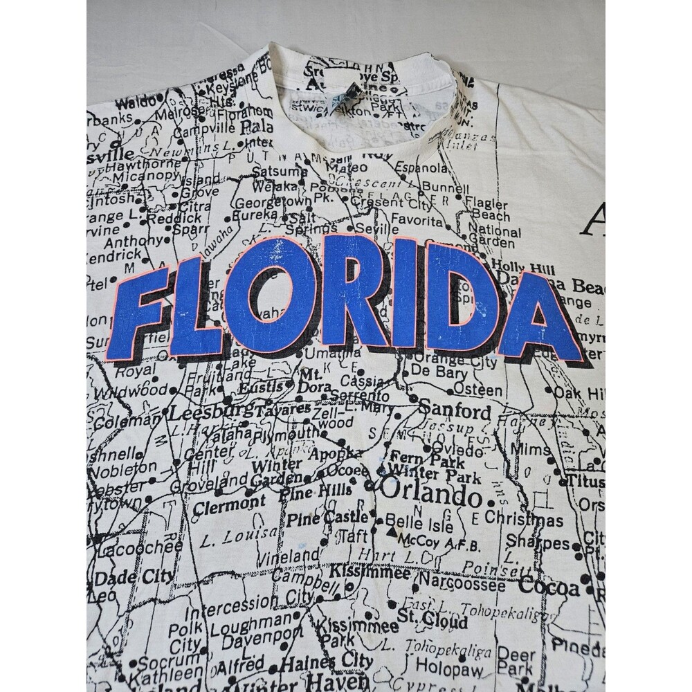 Sun Shirt Men 2XL Vintage 90s Florida Map All Over Print Souvenir Single Stitch